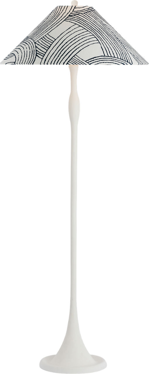Romero Medium Floor Lamp in Plaster White with Schumacher 21" Blue Freeform Flare Shade