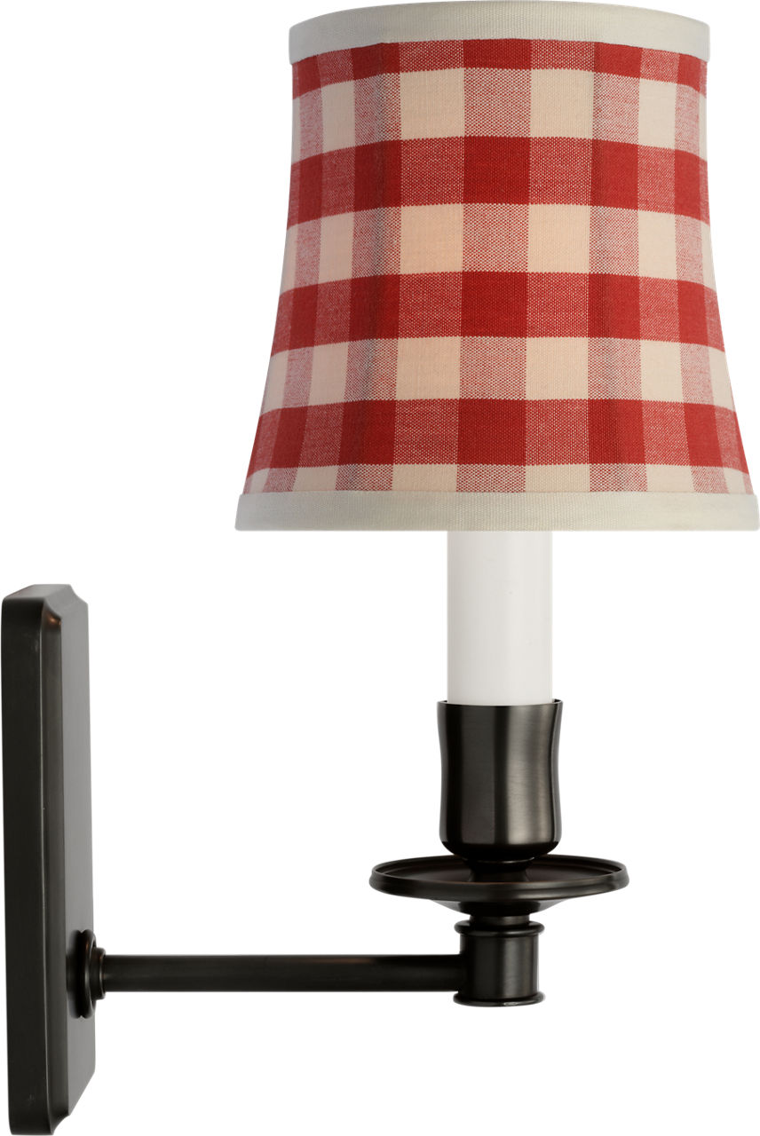 Tara 12" Sconce in Bronze with Schumacher Red Elton Check Soft Empire Shade
