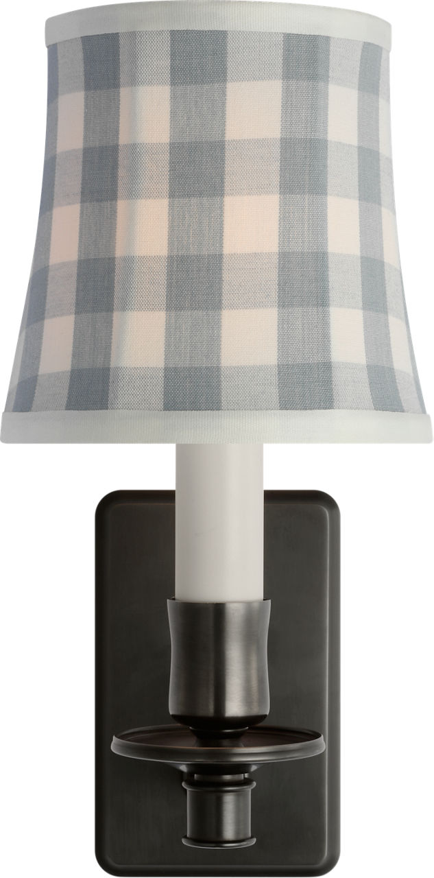 Tara 12" Sconce in Bronze with Schumacher Sky Elton Check Soft Empire Shade