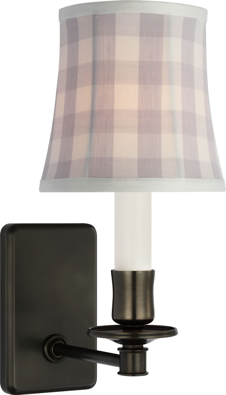 Tara 12" Sconce in Bronze with Schumacher Lilac Elton Check Soft Empire Shade