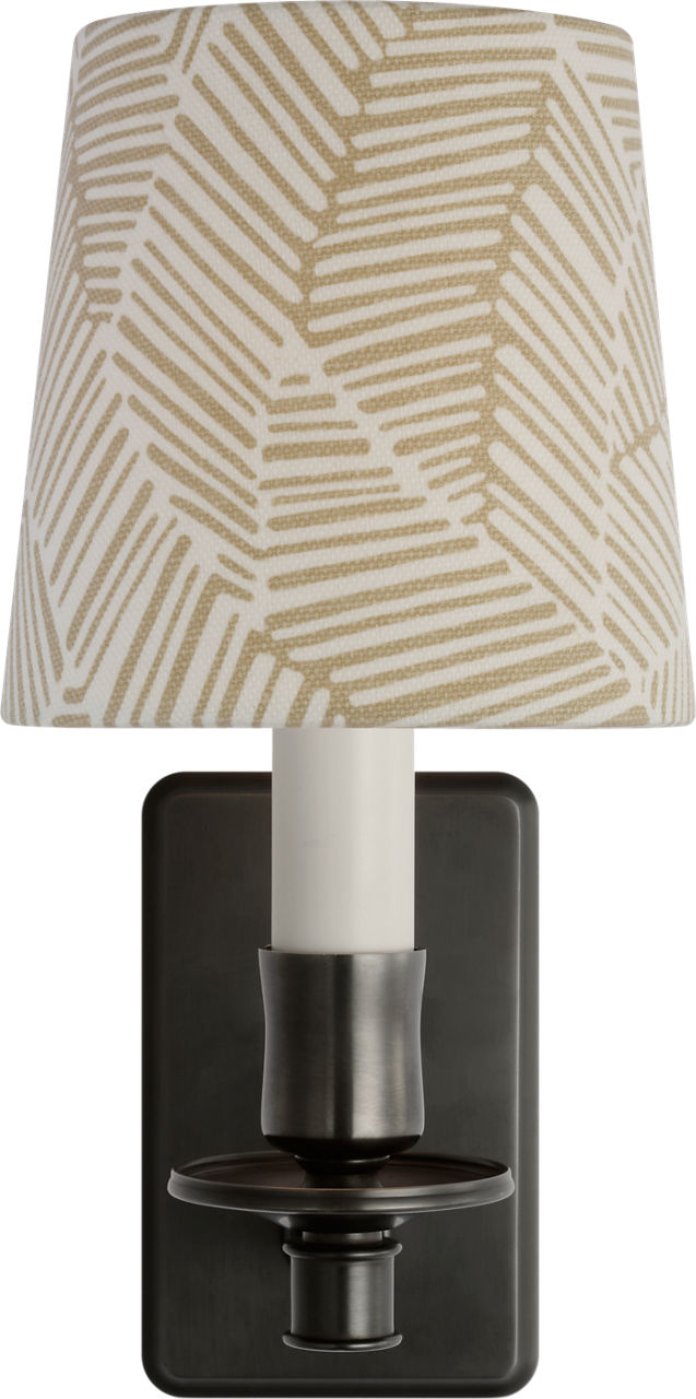 Tara 12" Sconce in Bronze with Schumacher Taupe Abstract Leaf Empire Shade