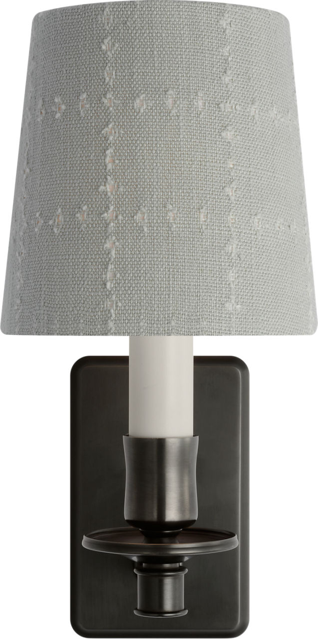 Tara 12" Sconce in Bronze with Schumacher Sky Elin Check Empire Shade