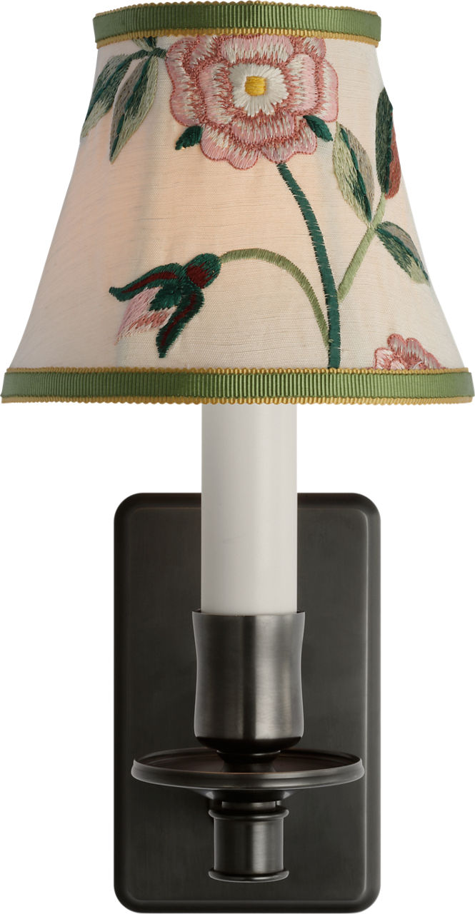 Tara 11" Sconce in Bronze with Schumacher Royal Silk Bell Empire Shade