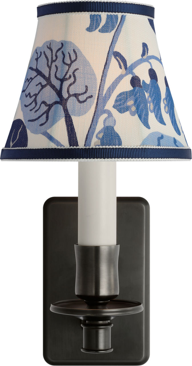 Tara 11" Sconce in Bronze with Schumacher Marine Exotic Butterfly Bell Empire Shade