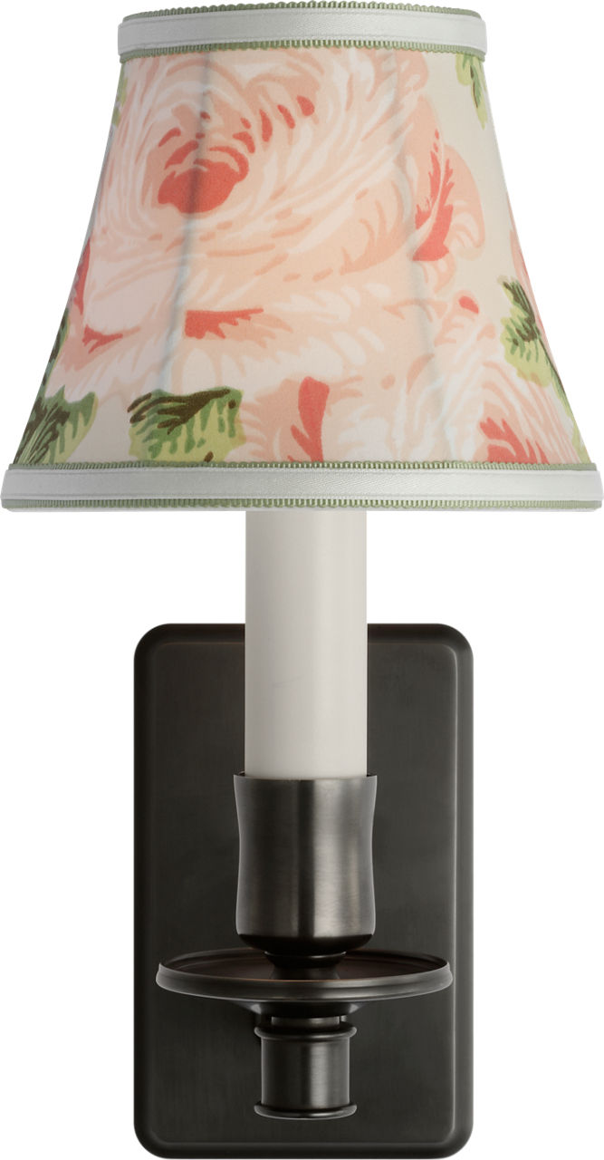 Tara 11" Sconce in Bronze with Schumacher Blush Salisbury Chintz Bell Empire Shade