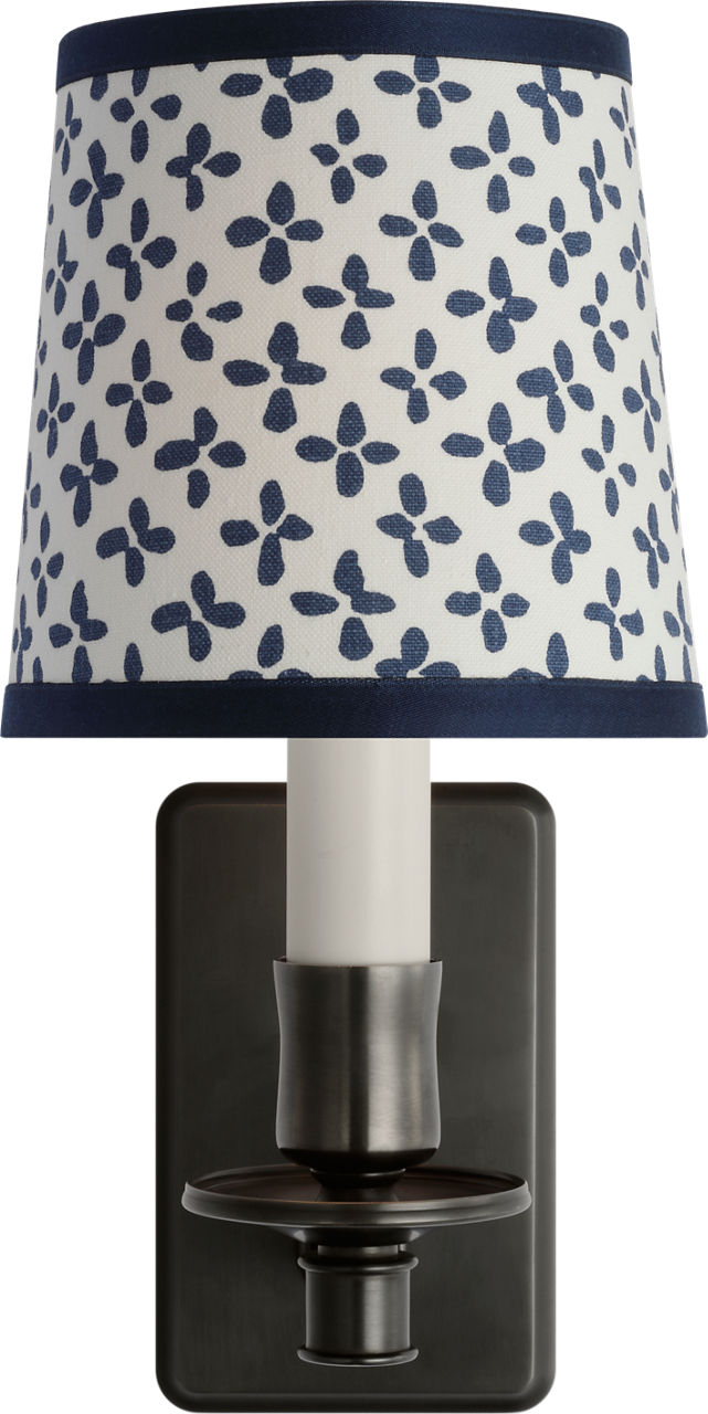 Tara 12" Sconce in Bronze with Schumacher Blue Emerson Empire Shade