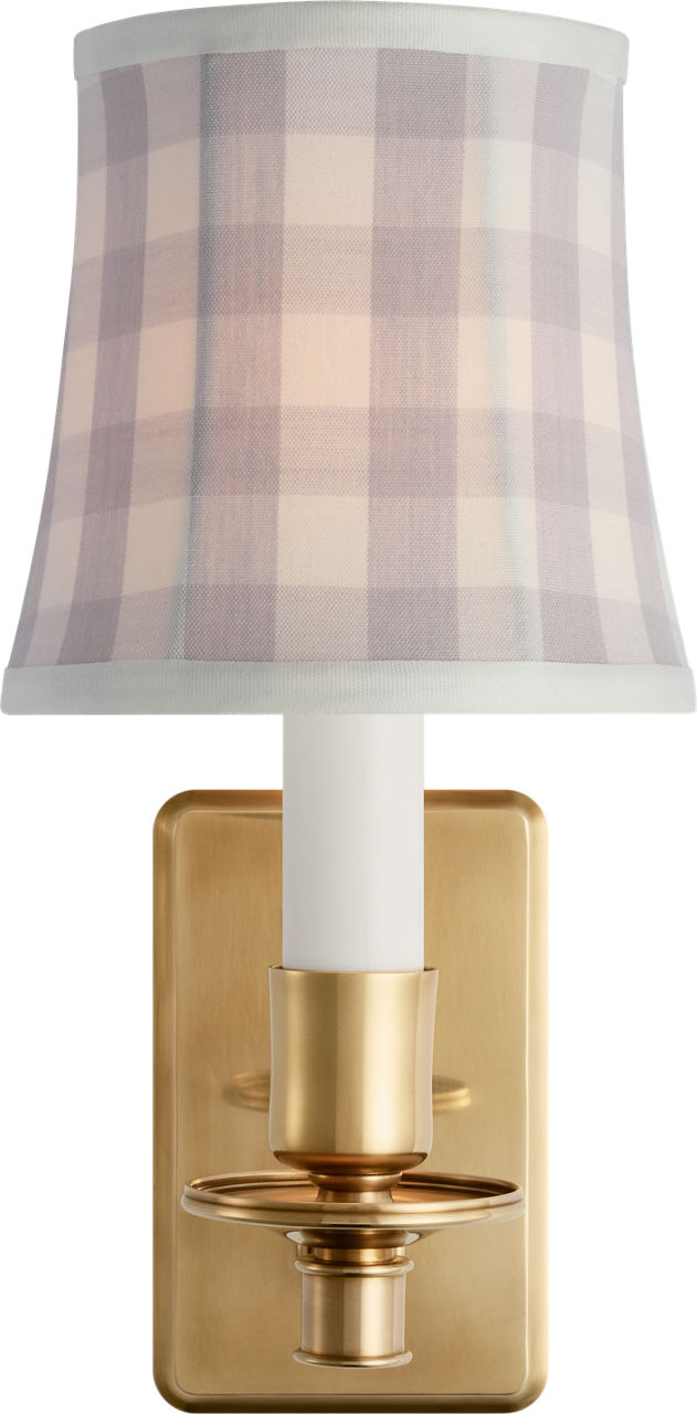 Tara 12" Sconce in Hand-Rubbed Antique Brass with Schumacher Lilac Elton Check Soft Empire Shade