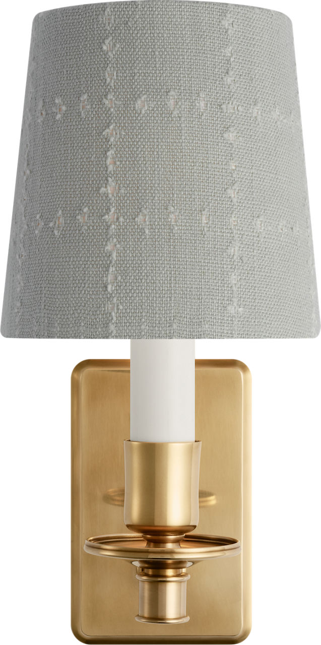 Tara 12" Sconce in Hand-Rubbed Antique Brass with Schumacher Sky Elin Check Empire Shade