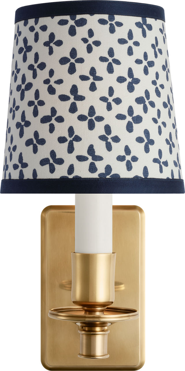 Tara 12" Sconce in Hand-Rubbed Antique Brass with Schumacher Blue Emerson Empire Shade