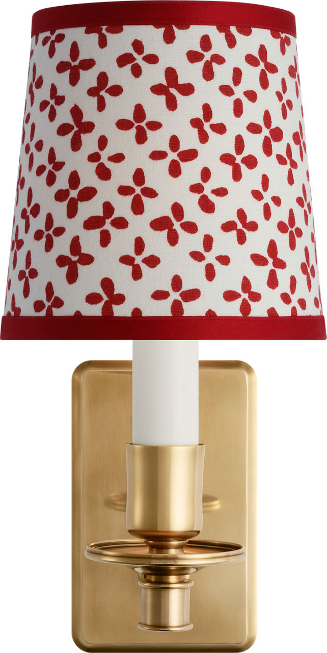 Tara 12" Sconce in Hand-Rubbed Antique Brass with Schumacher Red Emerson Empire Shade