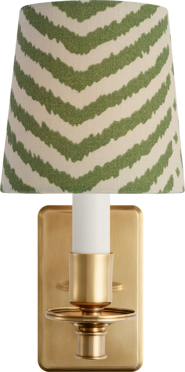 Tara 12" Sconce in Hand-Rubbed Antique Brass with Schumacher Verde La Jolla Empire Shade