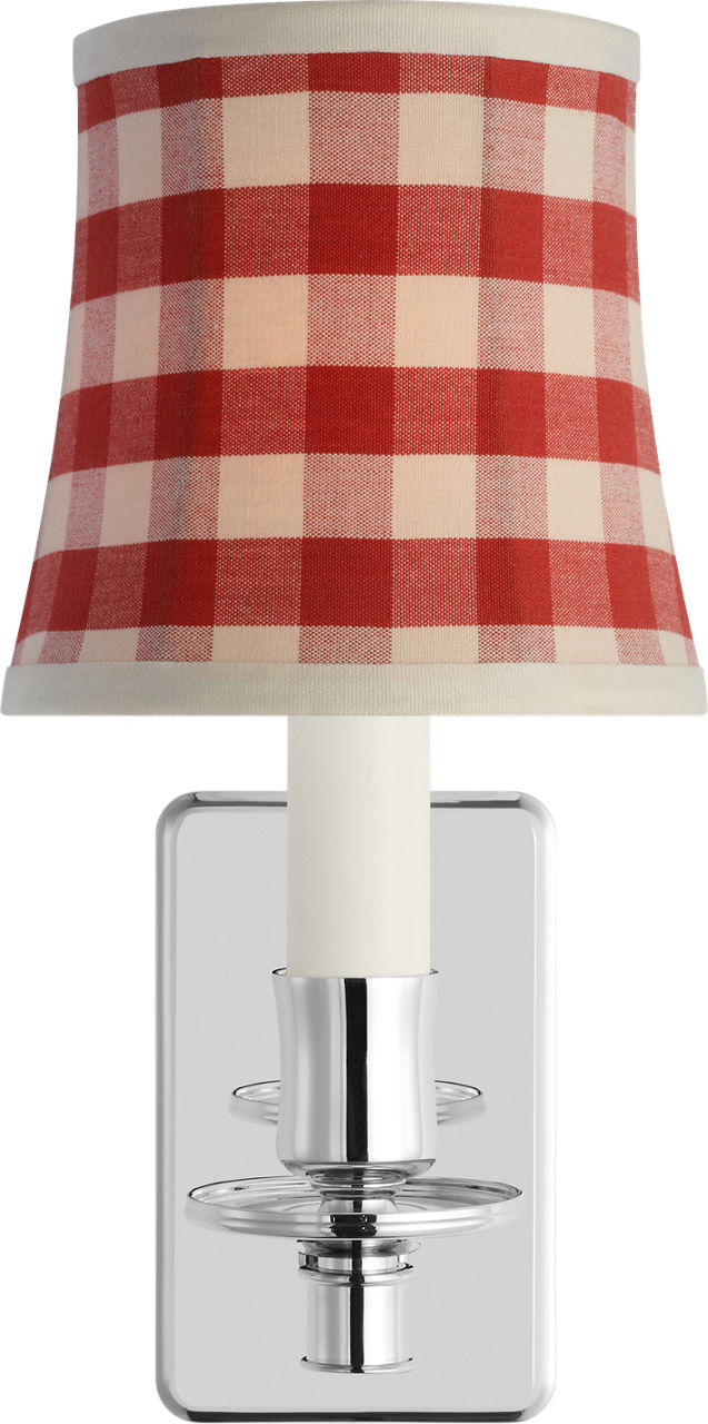 Tara 12" Sconce in Polished Nickel with Schumacher Red Elton Check Soft Empire Shade