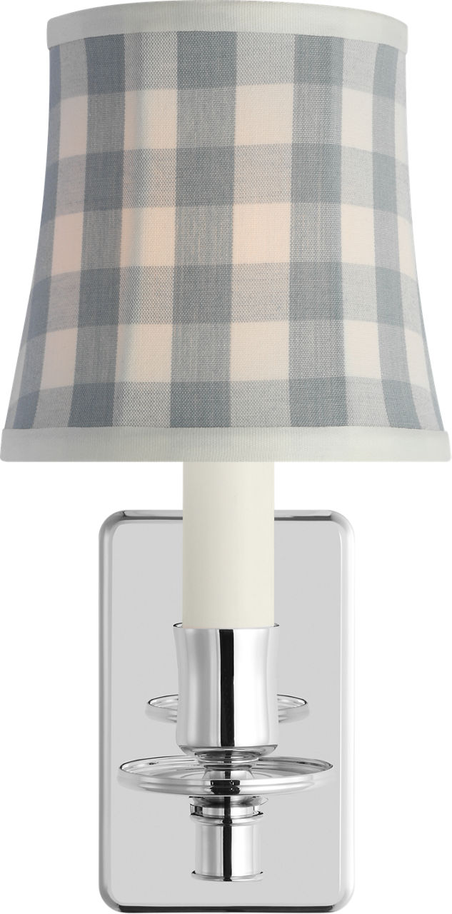 Tara 12" Sconce in Polished Nickel with Schumacher Sky Elton Check Soft Empire Shade