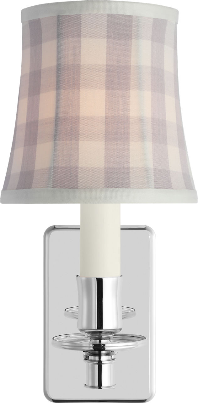 Tara 12" Sconce in Polished Nickel with Schumacher Lilac Elton Check Soft Empire Shade