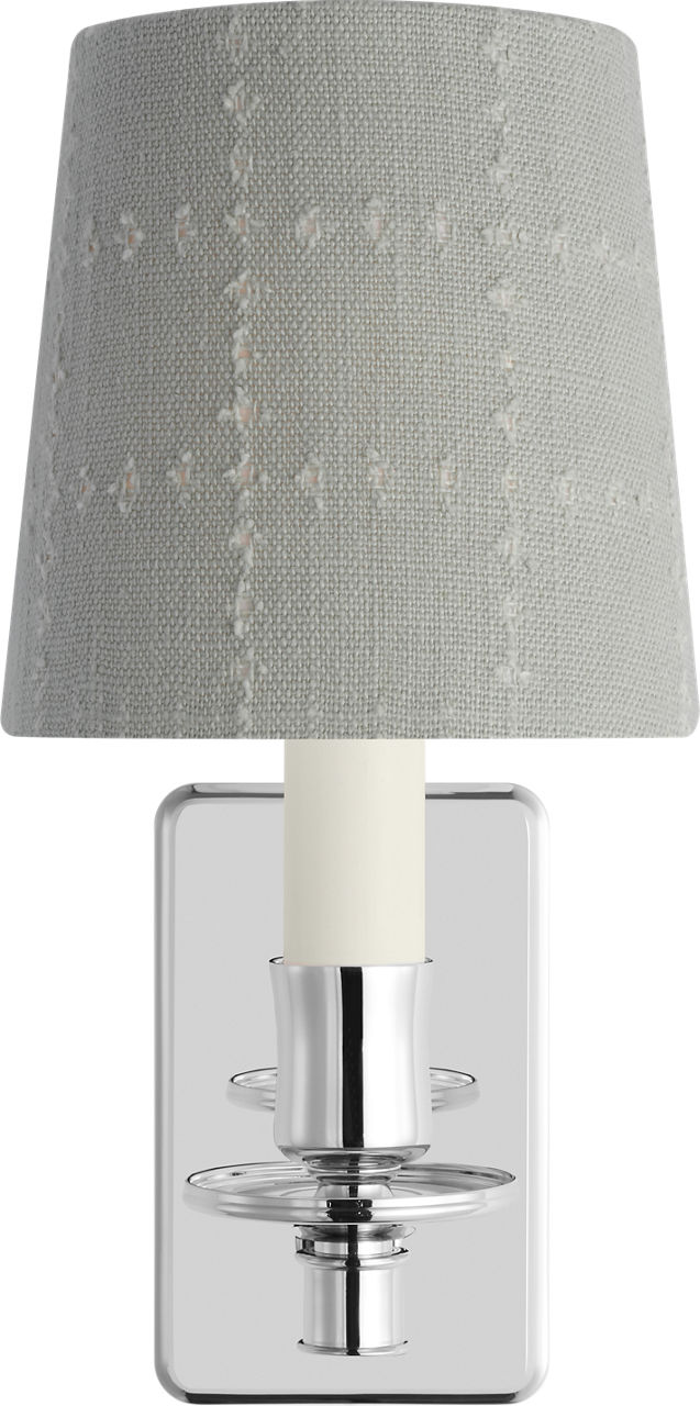 Tara 12" Sconce in Polished Nickel with Schumacher Sky Elin Check Empire Shade
