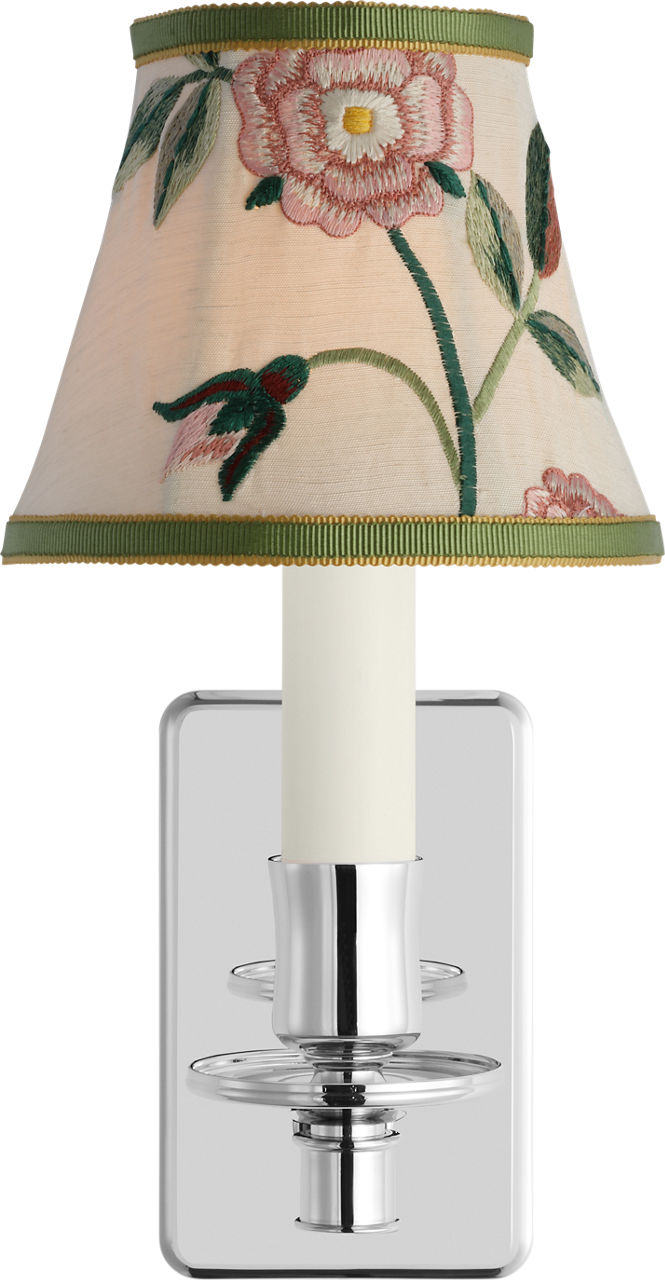 Tara 11" Sconce in Polished Nickel with Schumacher Royal Silk Bell Empire Shade
