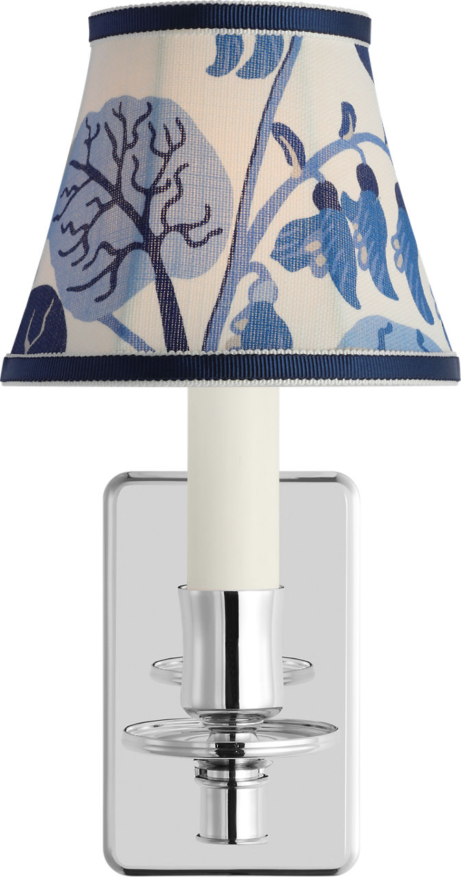 Tara 11" Sconce in Polished Nickel with Schumacher Marine Exotic Butterfly Bell Empire Shade