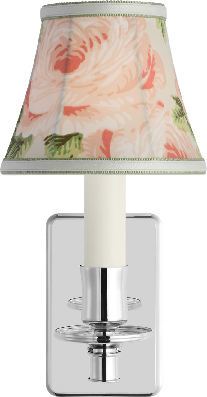 Tara 11" Sconce in Polished Nickel with Schumacher Blush Salisbury Chintz Bell Empire Shade