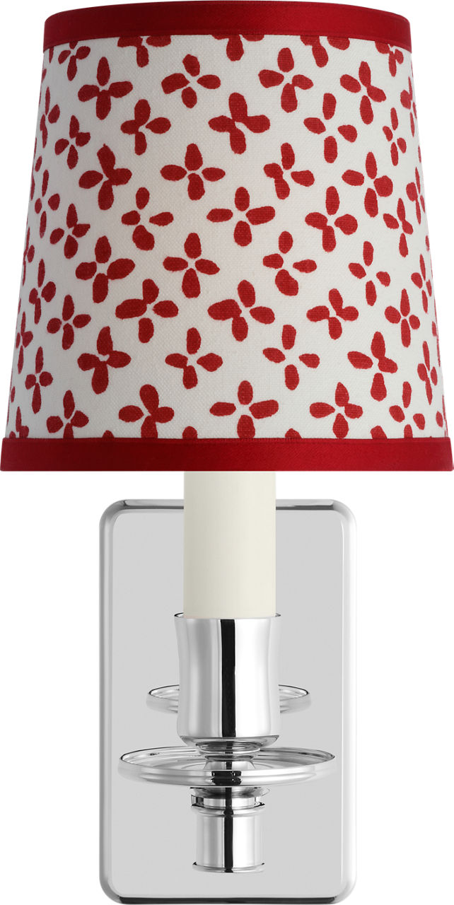 Tara 12" Sconce in Polished Nickel with Schumacher Red Emerson Empire Shade