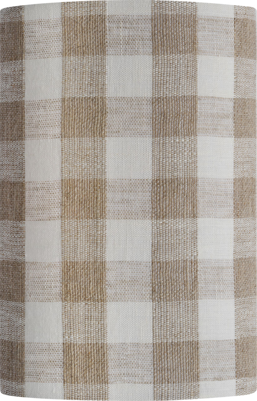 Maeve 8" Shield Sconce in Hand-Rubbed Antique Brass with Schumacher Natural Sidney Check Shield