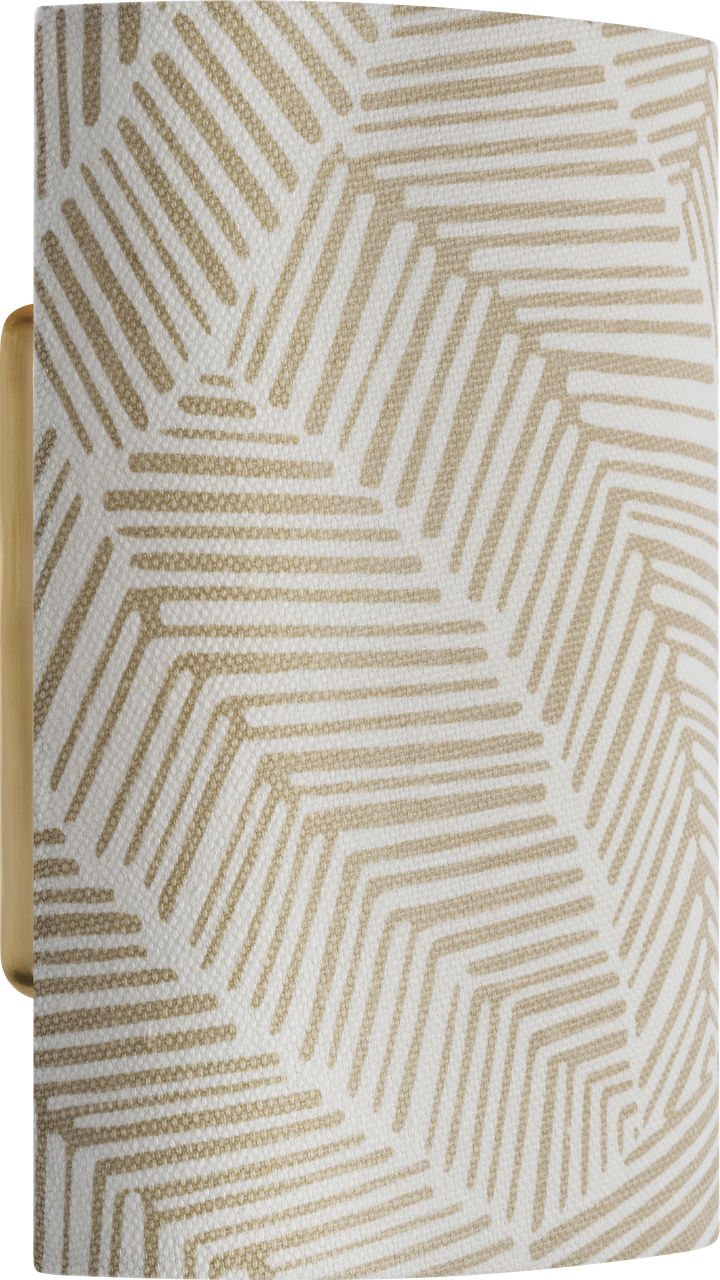 Maeve 8" Shield Sconce in Hand-Rubbed Antique Brass with Schumacher Taupe Abstract Leaf Shield