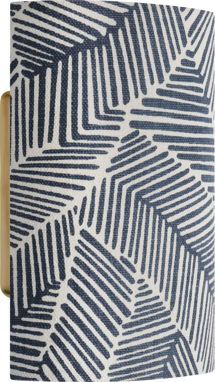 Maeve 8" Shield Sconce in Hand-Rubbed Antique Brass with Schumacher Navy Abstract Leaf Shield