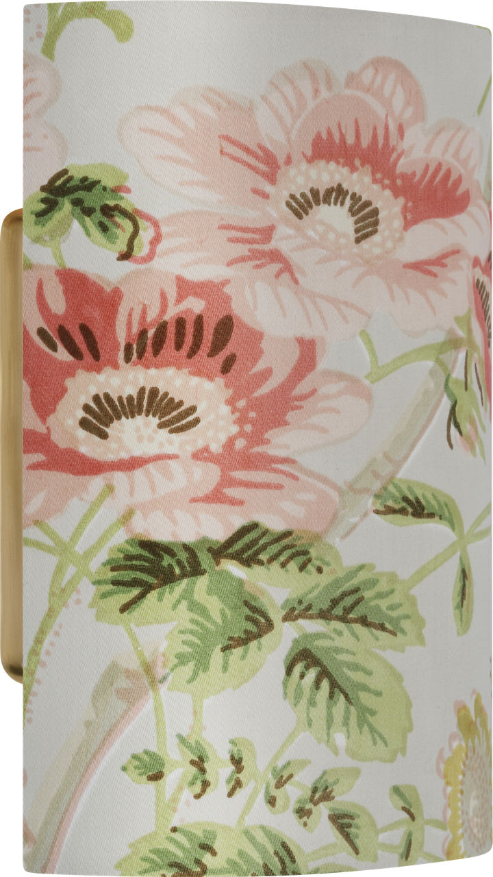 Maeve 8" Shield Sconce in Hand-Rubbed Antique Brass with Schumacher Blush Salisbury Chintz Shield