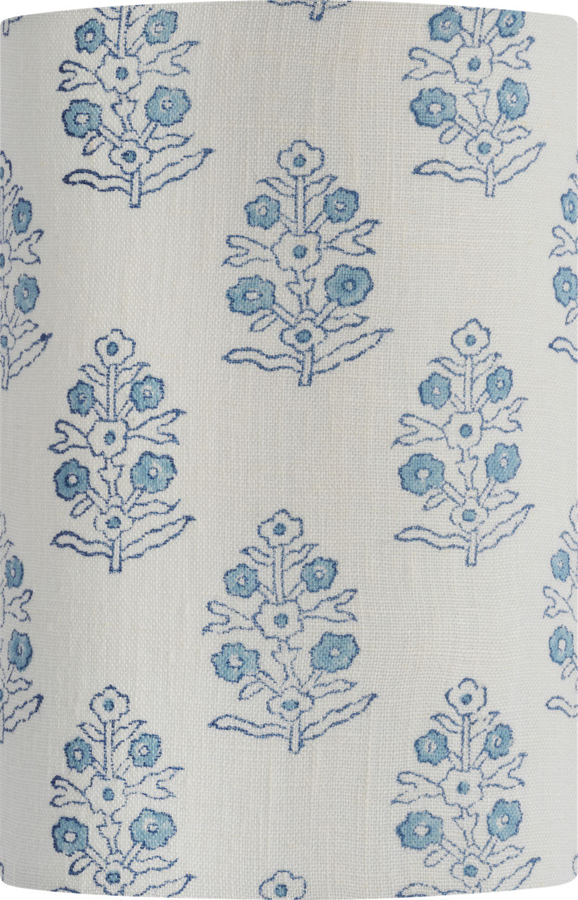 Maeve 8" Shield Sconce in Hand-Rubbed Antique Brass with Schumacher Blue Aditi Shield