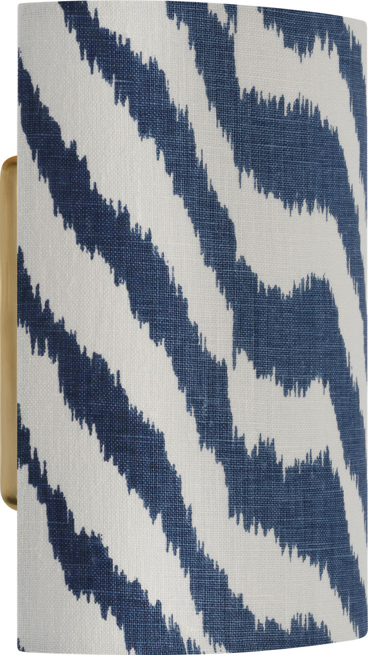 Maeve 8" Shield Sconce in Hand-Rubbed Antique Brass with Schumacher Blue Quincy Shield