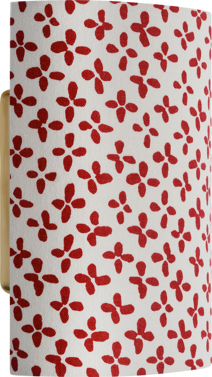 Maeve 8" Shield Sconce in Hand-Rubbed Antique Brass with Schumacher Red Emerson Shield