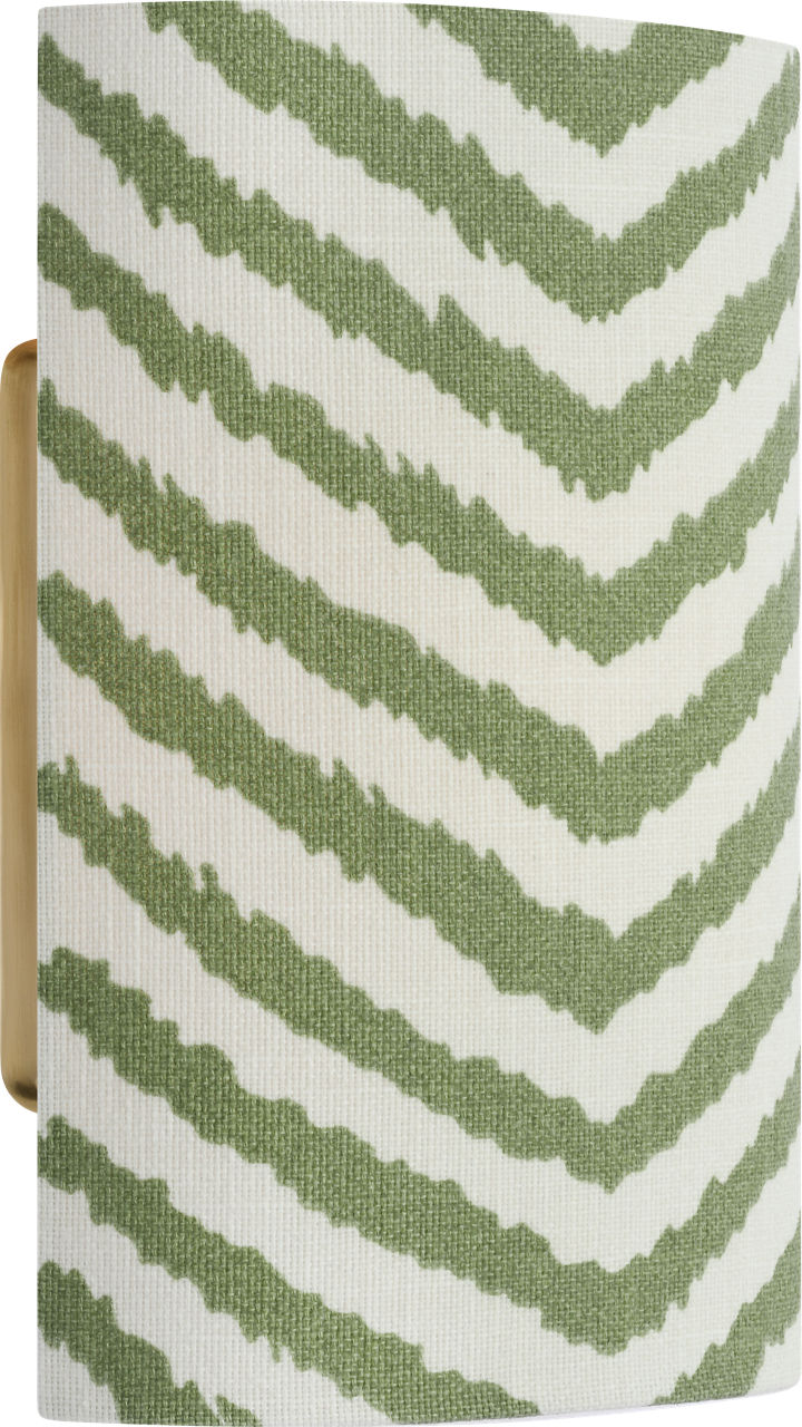 Maeve 8" Shield Sconce in Hand-Rubbed Antique Brass with Schumacher Verde La Jolla Shield