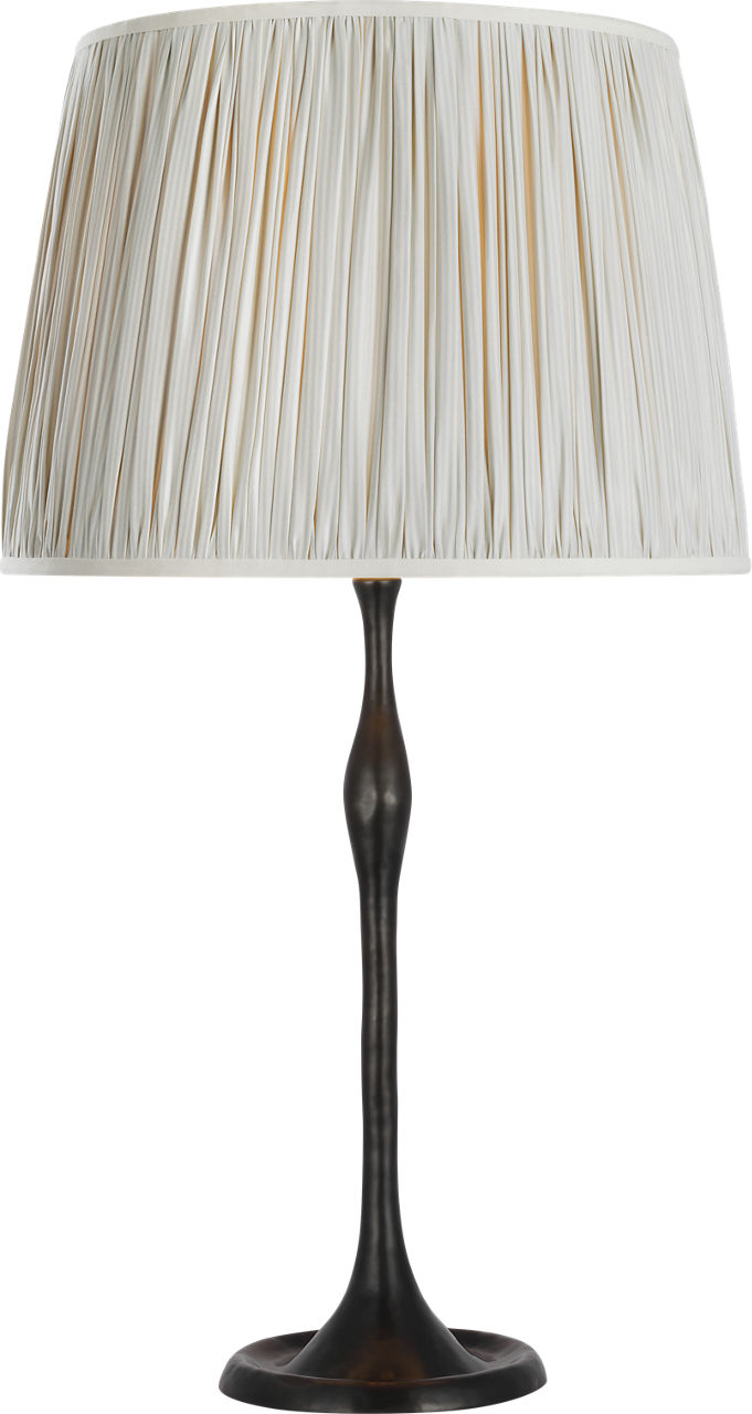 Romero Medium Table Lamp in Bronze with Schumacher 16" Blue Charee Stripe Pleated Empire Shade