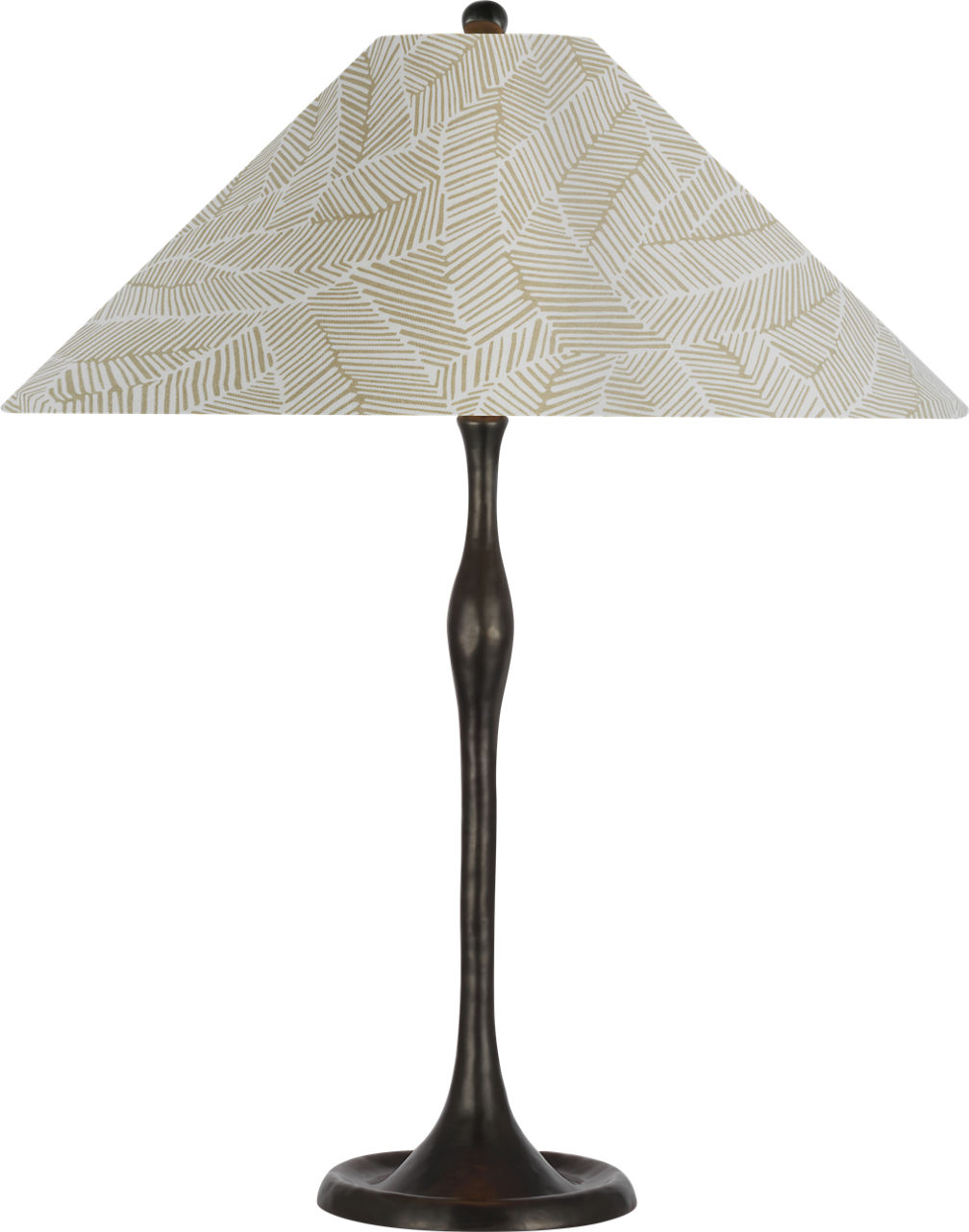 Romero Medium Table Lamp in Bronze with Schumacher 19" Taupe Abstract Leaf Flare Shade
