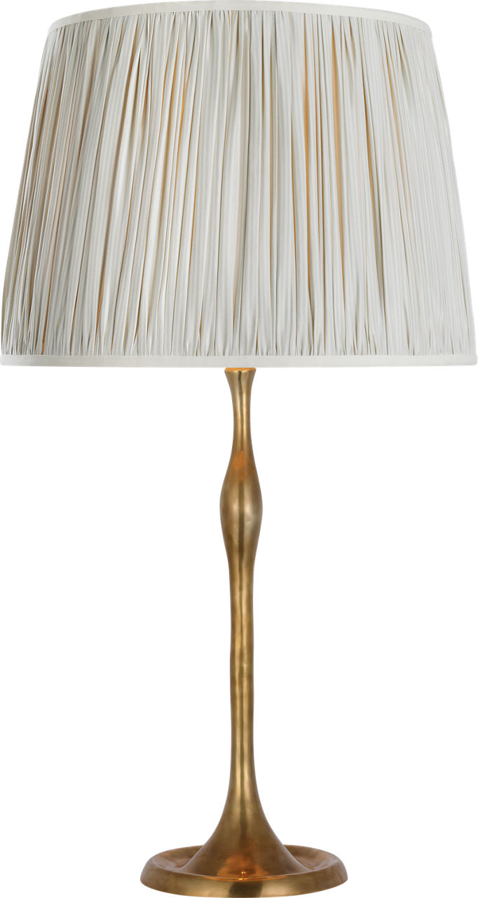 Romero Medium Table Lamp in Hand-Rubbed Antique Brass with Schumacher 16" Blue Charee Stripe Pleated Empire Shade