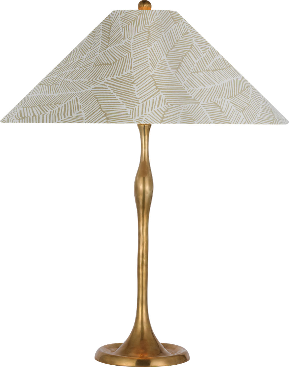 Romero Medium Table Lamp in Hand-Rubbed Antique Brass with Schumacher 19" Taupe Abstract Leaf Flare Shade
