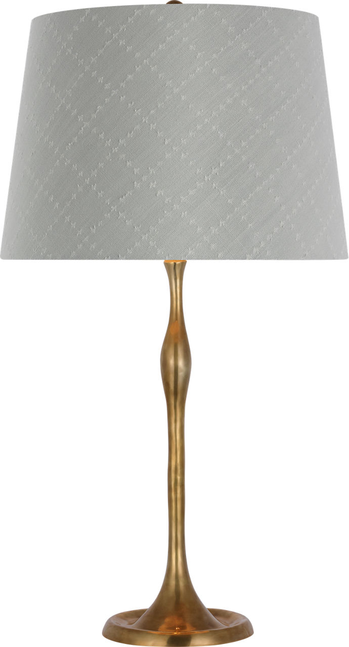 Romero Medium Table Lamp in Hand-Rubbed Antique Brass with Schumacher 16" Sky Elin Check Empire Shade
