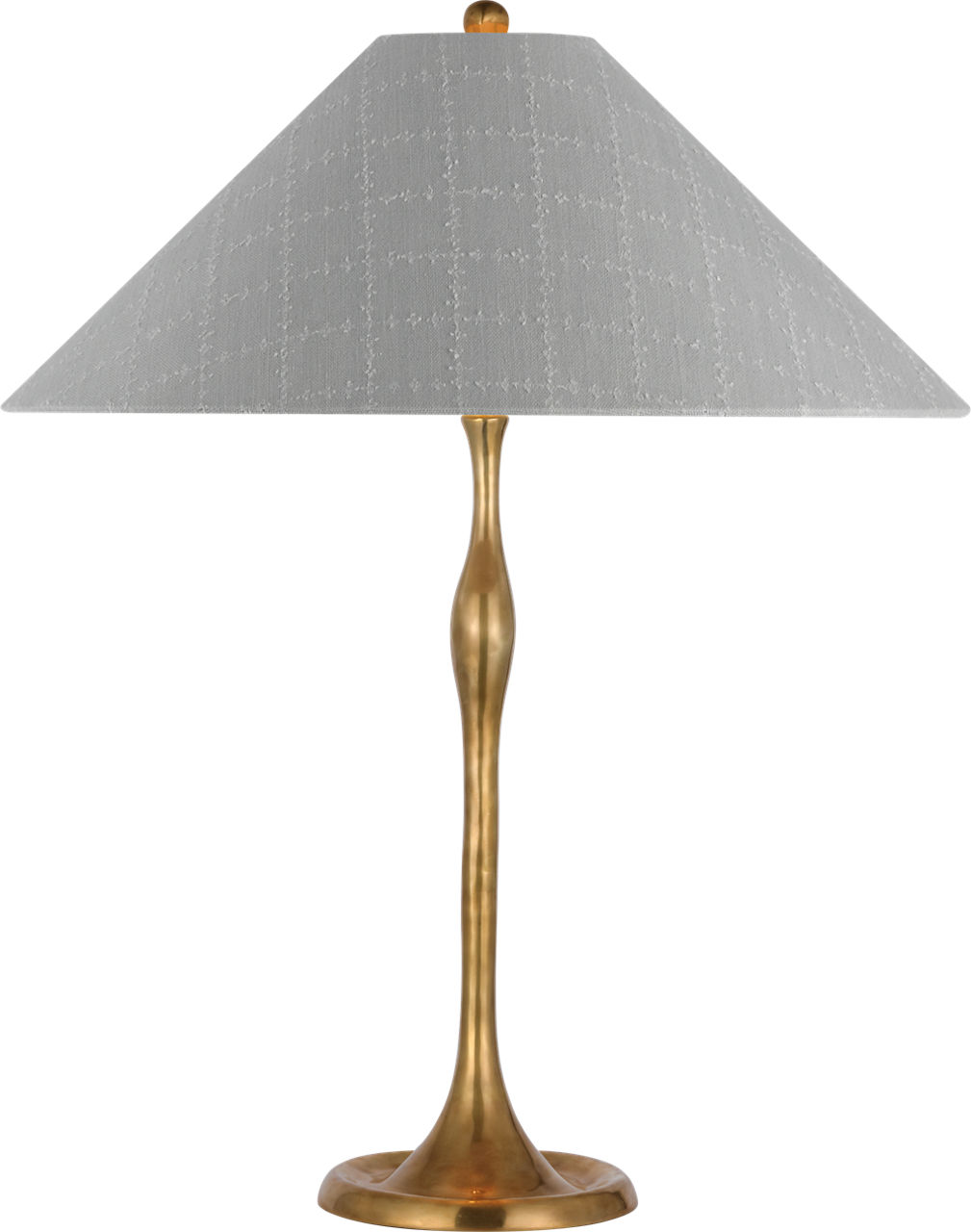 Romero Medium Table Lamp in Hand-Rubbed Antique Brass with Schumacher 19" Sky Elin Check Flare Shade