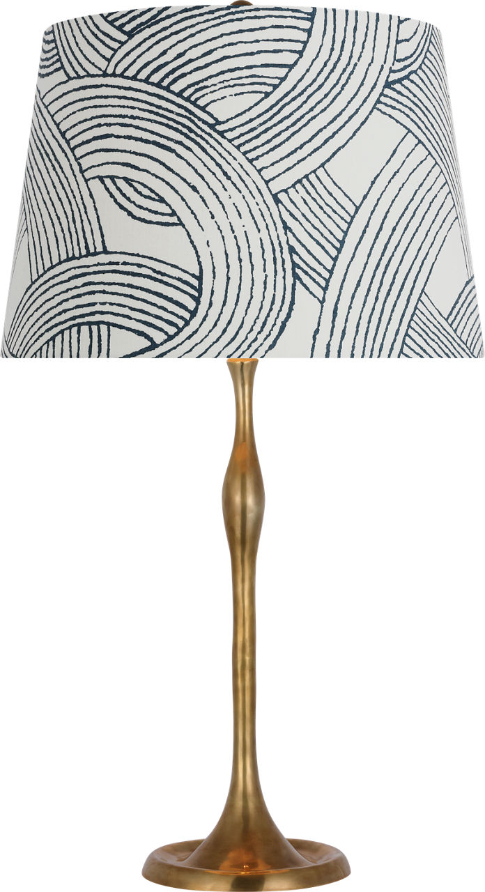 Romero Medium Table Lamp in Hand-Rubbed Antique Brass with Schumacher 16" Blue Freeform Empire Shade