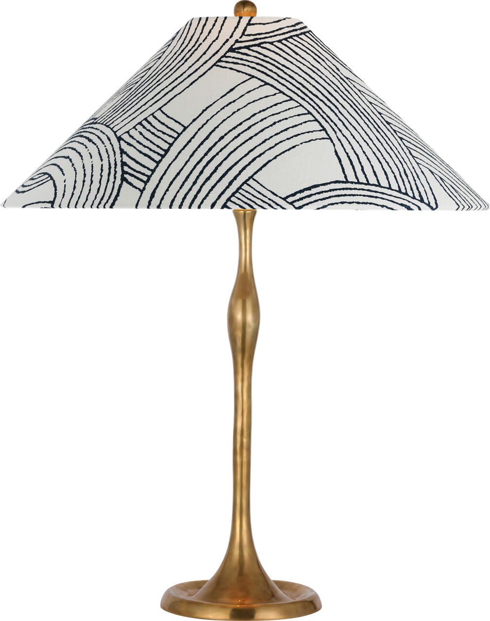 Romero Medium Table Lamp in Hand-Rubbed Antique Brass with Schumacher 19" Blue Freeform Flare Shade