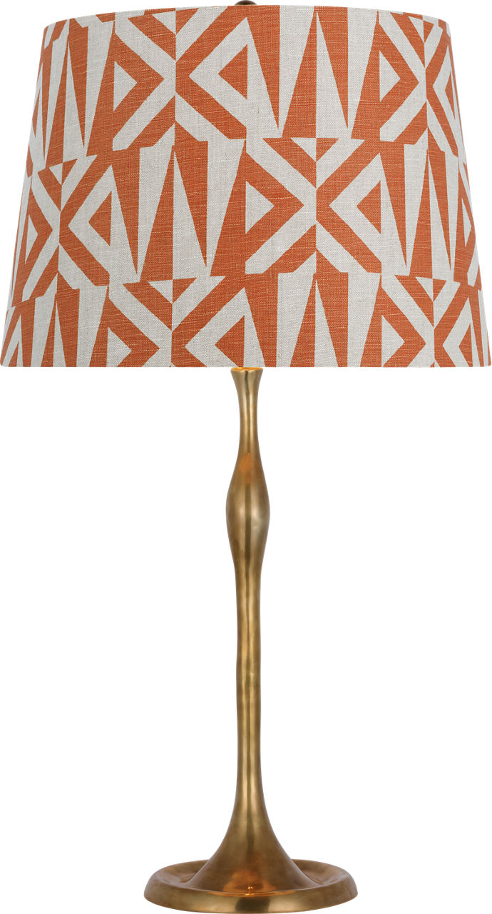 Romero Medium Table Lamp in Hand-Rubbed Antique Brass with Schumacher 16" Brick Amero Empire Shade