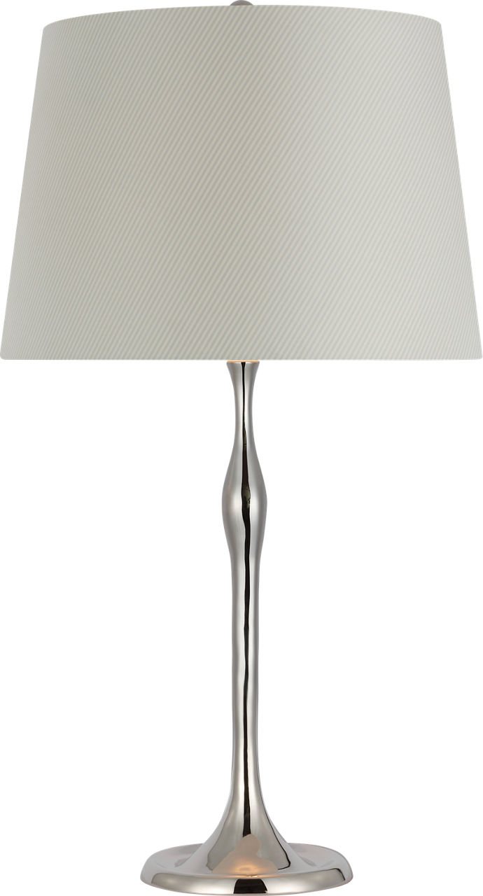 Romero Medium Table Lamp in Polished Nickel with Schumacher 16" Blue Charee Stripe Empire Shade