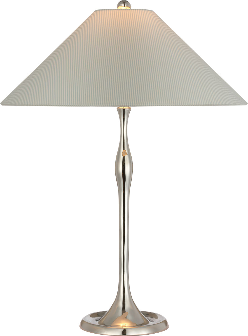 Romero Medium Table Lamp in Polished Nickel with Schumacher 19" Blue Charee Stripe Flare Shade