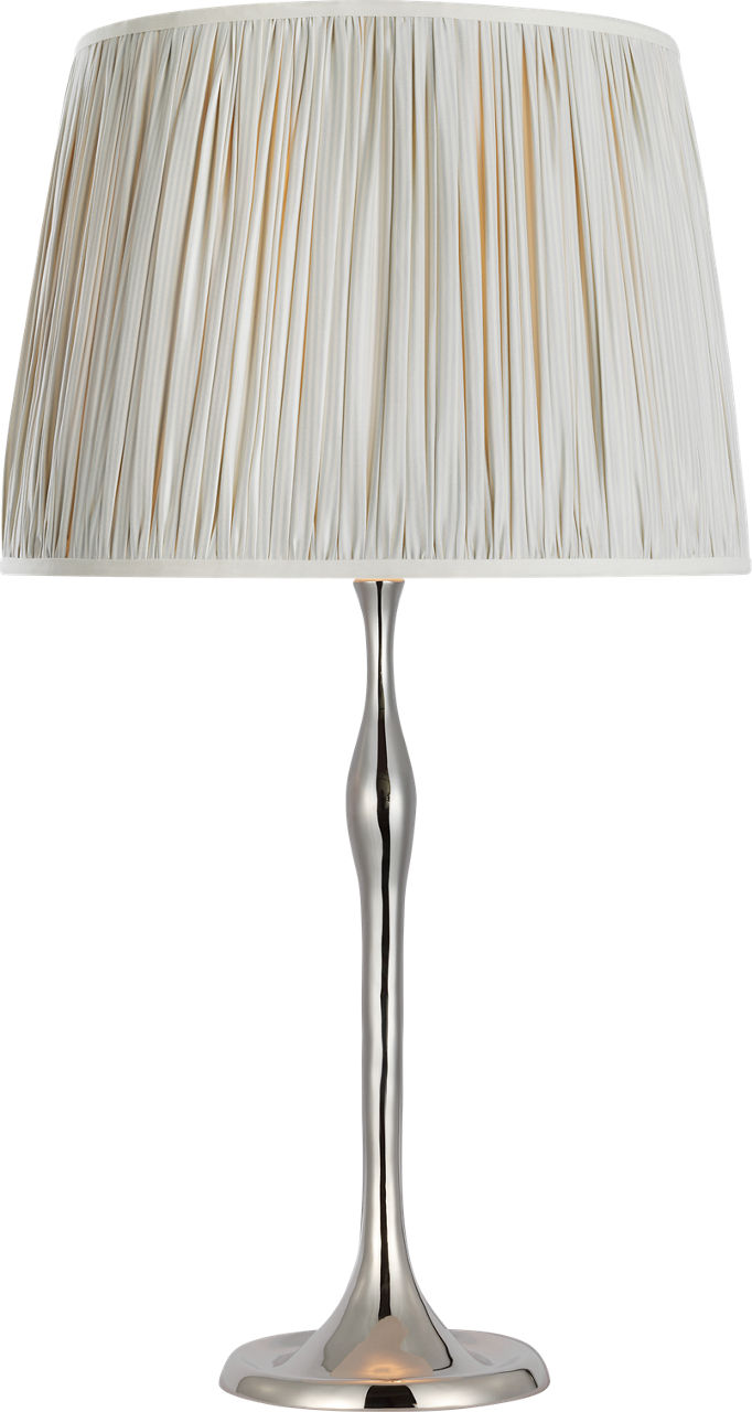 Romero Medium Table Lamp in Polished Nickel with Schumacher 16" Blue Charee Stripe Pleated Empire Shade