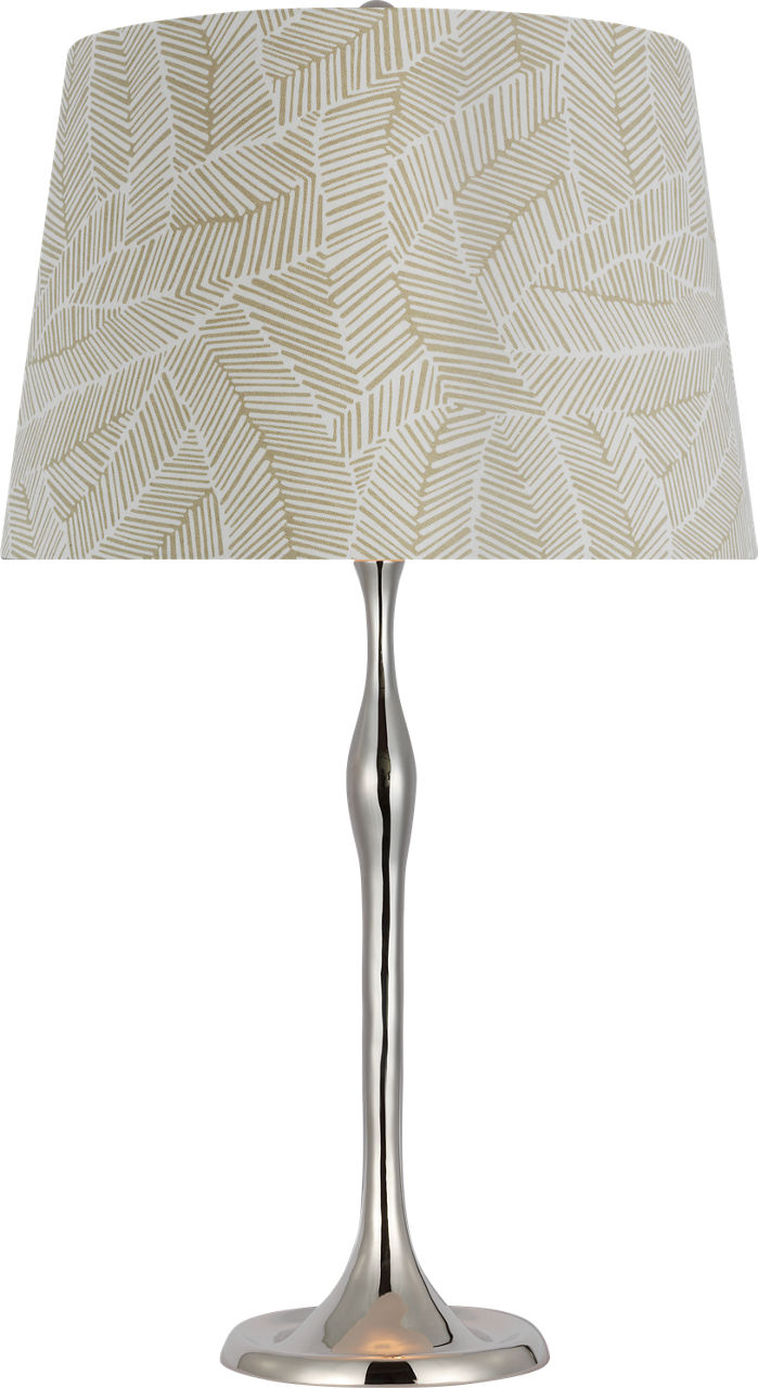 Romero Medium Table Lamp in Polished Nickel with Schumacher 16" Taupe Abstract Leaf Empire Shade