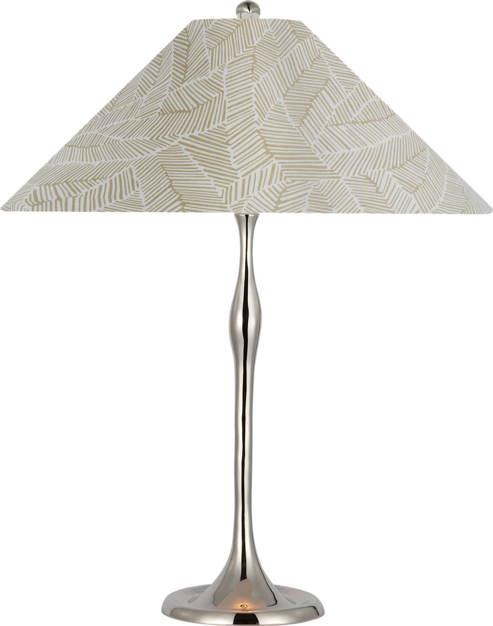 Romero Medium Table Lamp in Polished Nickel with Schumacher 19" Taupe Abstract Leaf Flare Shade