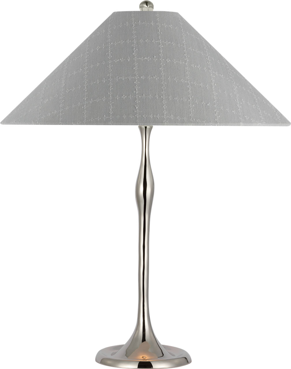 Romero Medium Table Lamp in Polished Nickel with Schumacher 19" Sky Elin Check Flare Shade