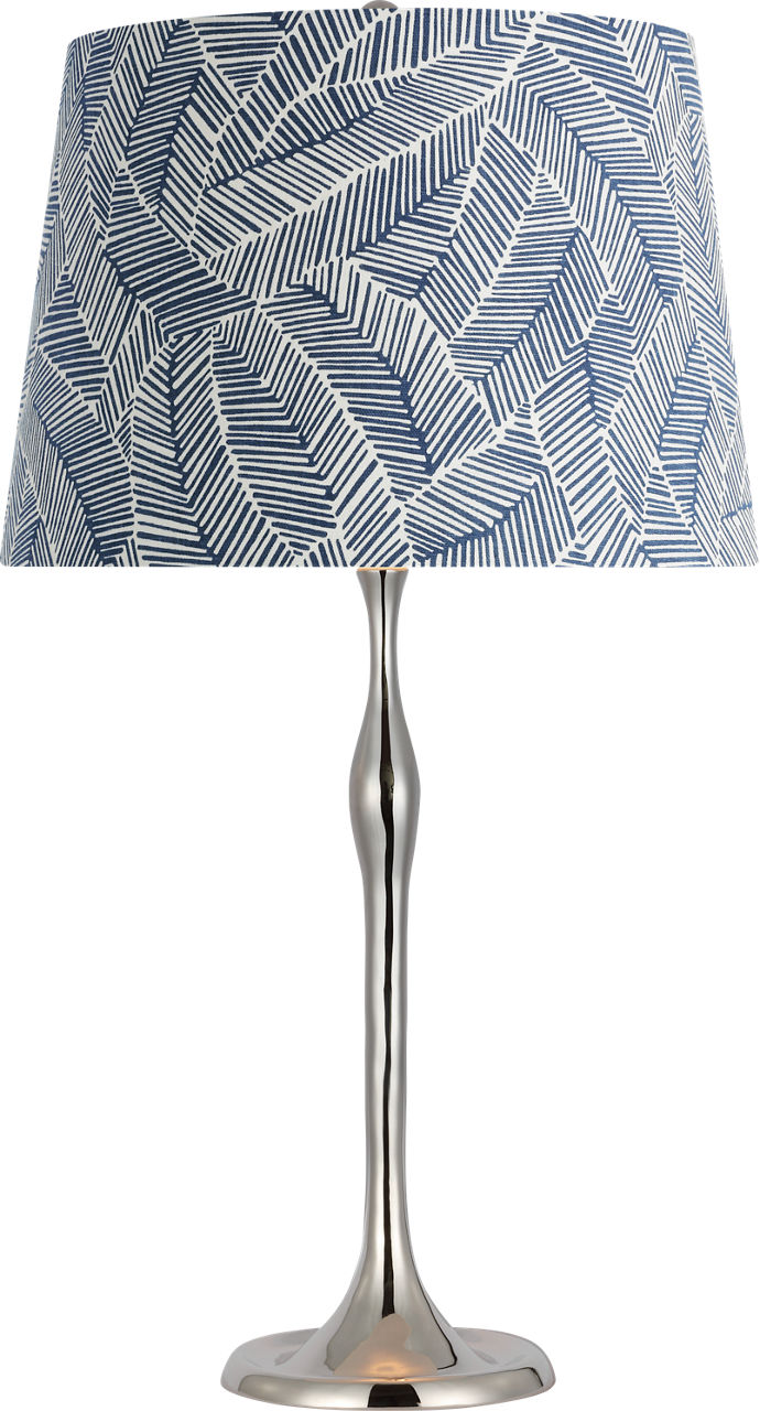 Romero Medium Table Lamp in Polished Nickel with Schumacher 16" Navy Abstract Leaf Empire Shade