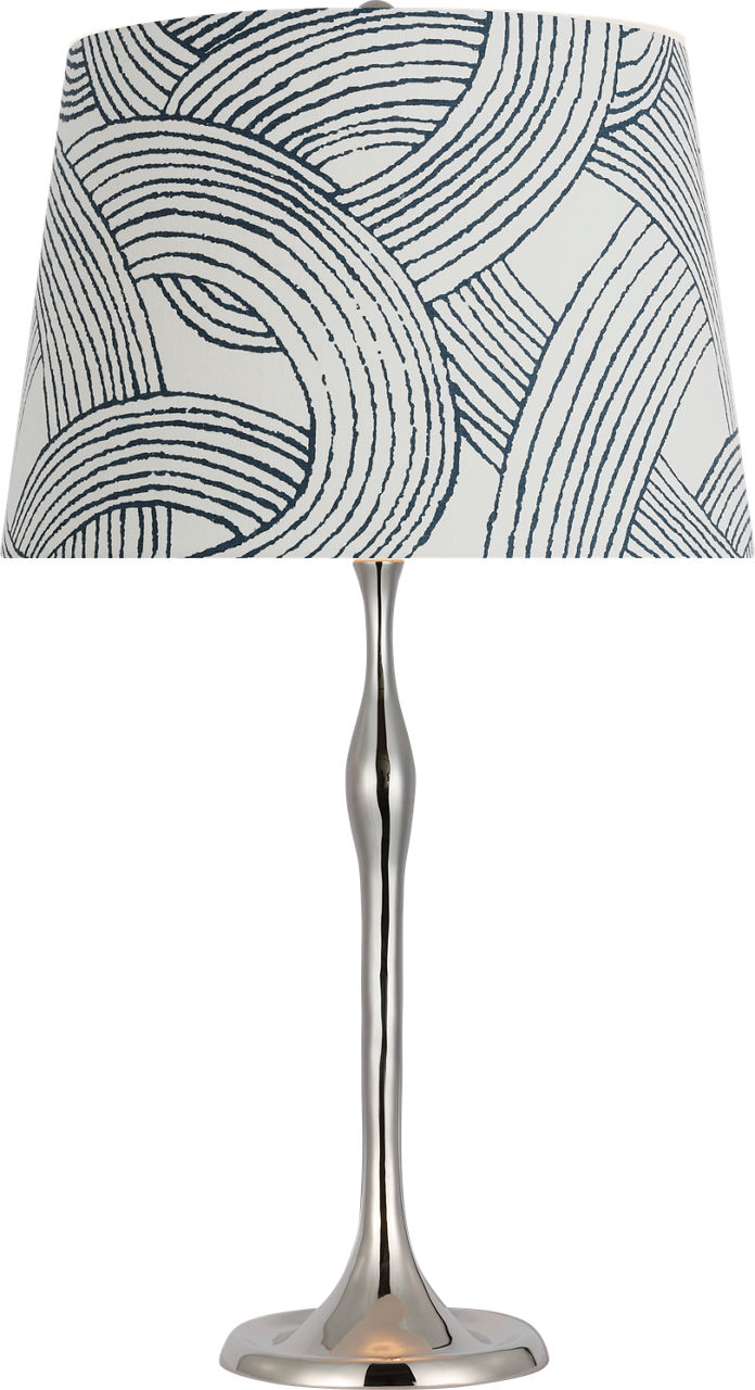 Romero Medium Table Lamp in Polished Nickel with Schumacher 16" Blue Freeform Empire Shade