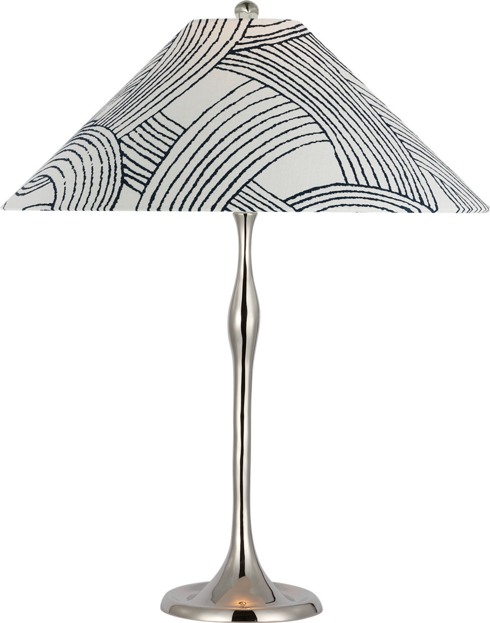 Romero Medium Table Lamp in Polished Nickel with Schumacher 19" Blue Freeform Flare Shade