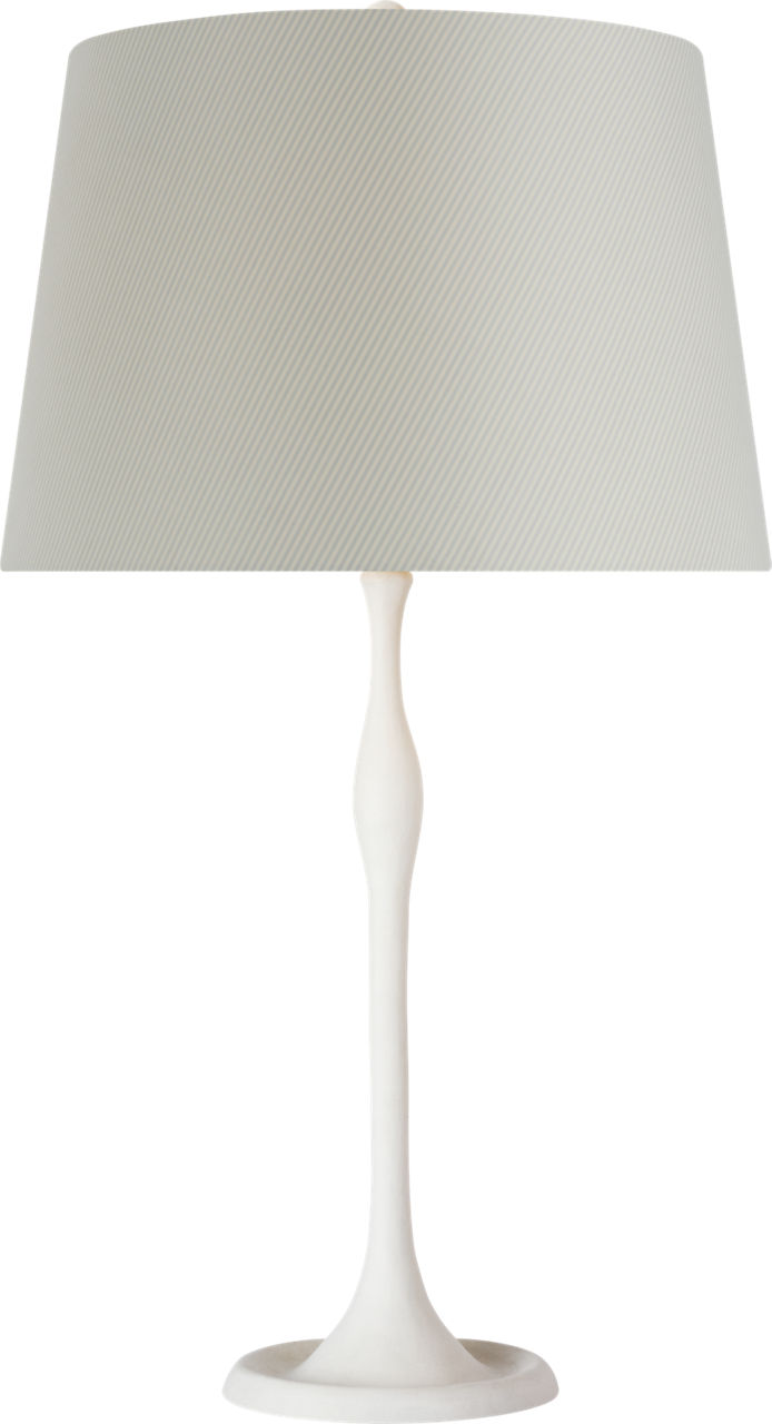 Romero Medium Table Lamp in Plaster White with Schumacher 16" Blue Charee Stripe Empire Shade
